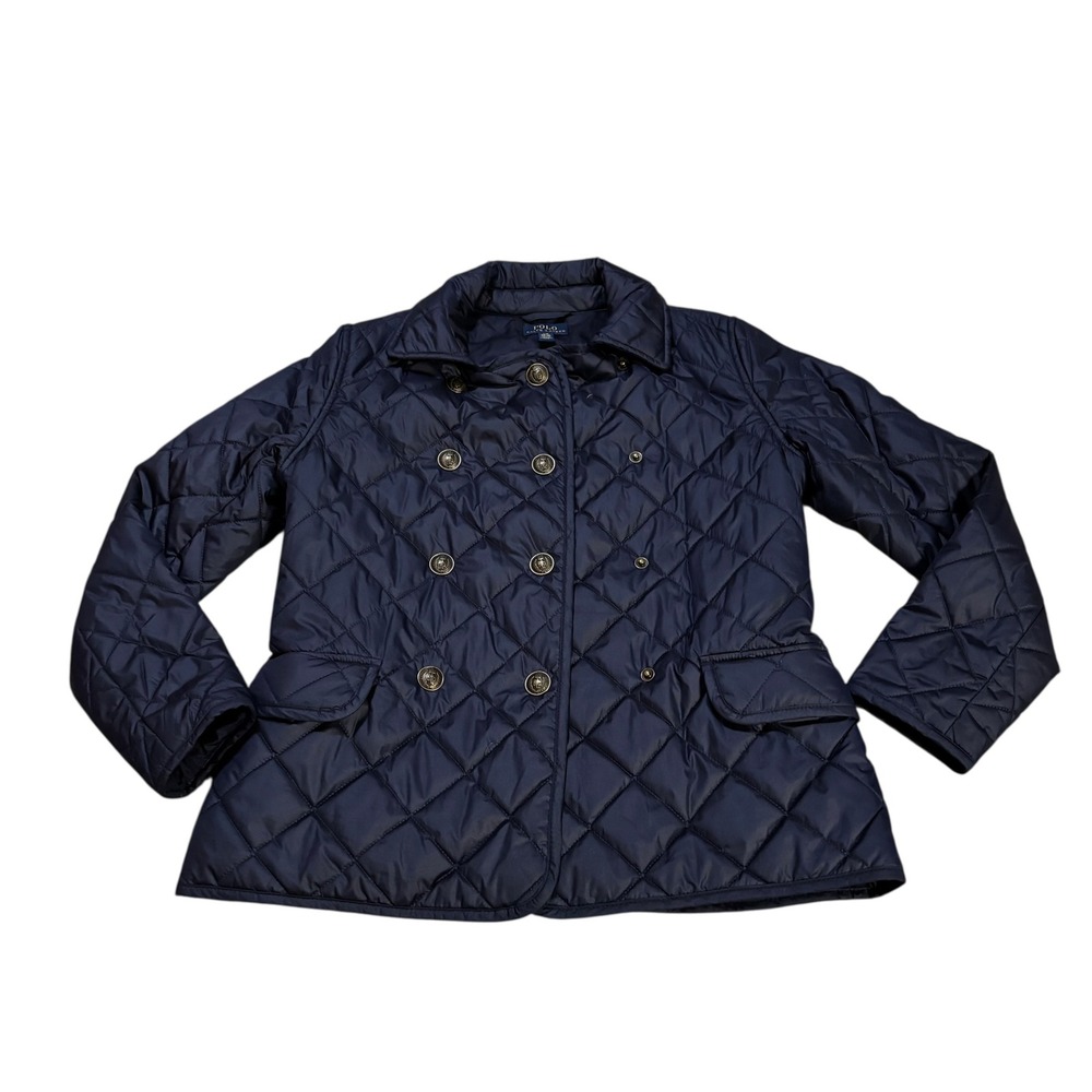 Polo Ralph Lauren Navy Blue Quilted Double Breasted Snap‎ Button Jacket Large